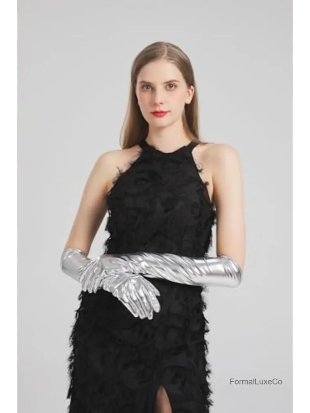 Metallic Elbow Length Gloves Women Costume Opera Cosplay Faux Leather